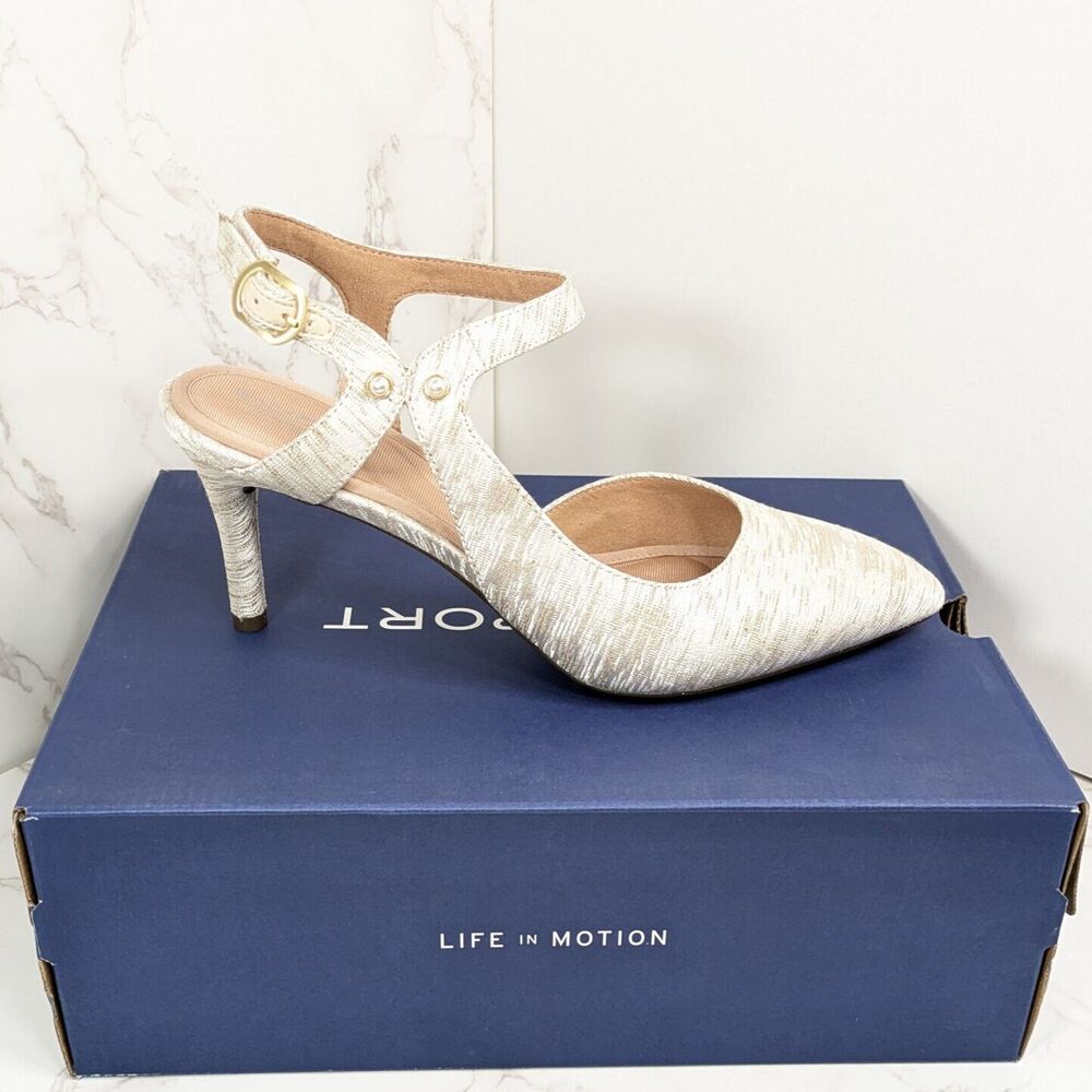 NEW Rockport Women's Total Motion X Strap Pump Heels Vanilla Textile 9.5M